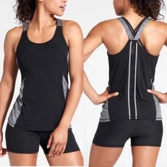 Athleta Runlight Mesh Racerback Singlet Workout Athletic Tank Top Black Small - Picture 1 of 8